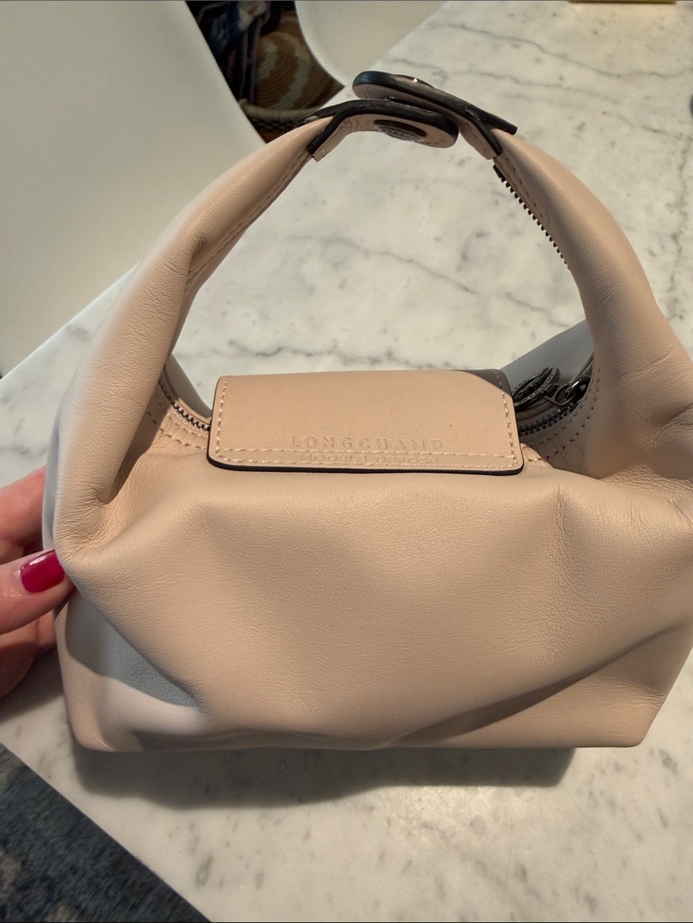 Longchamp Le Pilage Extra XS Round Top Handle in Blush/ Beige - Picture 9 of 12